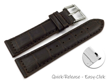 Schnellwechsel Uhrenband - Leder - gepolstert - Kroko - dunkelbraun - XS 20mm Gold