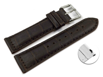 Schnellwechsel Uhrenband - Leder - gepolstert - Kroko - dunkelbraun - XS 22mm Gold