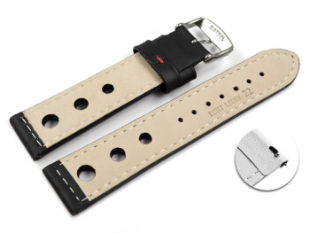 Schnellwechsel Uhrenarmband Leder gelocht schwarz rote Naht 18mm Stahl