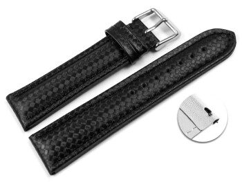Schnellwechsel Uhrenarmband - Leder - Carbon Prägung - schwarz TiT 18mm Stahl