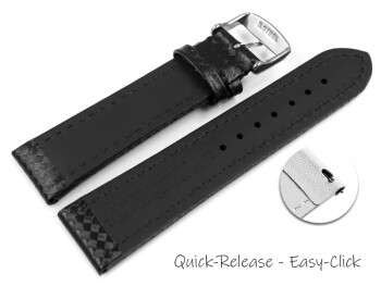 Schnellwechsel Uhrenarmband - Leder - Carbon Prägung - schwarz TiT 20mm Stahl