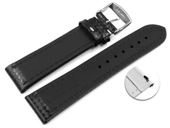 Schnellwechsel Uhrenarmband - Leder - Carbon Prägung - schwarz - weiße Naht 18mm Stahl
