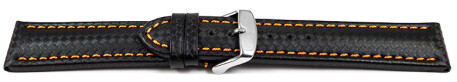 Schnellwechsel Uhrenarmband - Leder - Carbon Prägung - schwarz - orange Naht 18mm Stahl