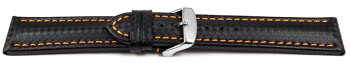 Schnellwechsel Uhrenarmband - Leder - Carbon Prägung - schwarz - orange Naht 24mm Gold