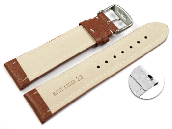 Schnellwechsel Uhrenband echtes Leder gepolstert genarbt hellbraun 24mm Gold