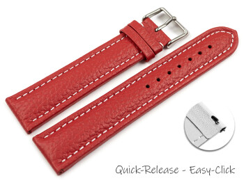 Schnellwechsel Uhrenband echtes Leder gepolstert genarbt rot 22mm Stahl
