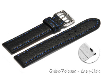 Schnellwechsel Uhrenarmband Leder schwarz blaue Naht 20mm Stahl