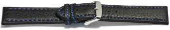 Schnellwechsel Uhrenarmband Leder schwarz blaue Naht 24mm Gold