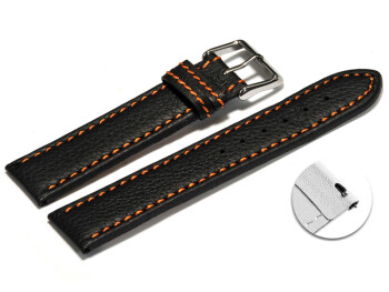 Schnellwechsel Uhrenarmband Leder schwarz orange Naht 20mm Gold
