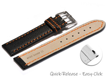 Schnellwechsel Uhrenarmband Leder schwarz orange Naht 22mm Stahl