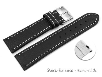Schnellwechsel Uhrenarmband Leder schwarz weiße Naht 22mm Stahl