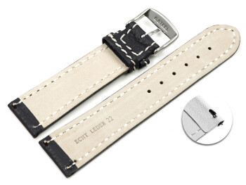 Schnellwechsel Uhrenarmband Leder schwarz weiße Naht 24mm Gold