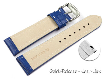 Schnellwechsel Uhrenarmband gepolstert Kroko Prägung Leder blau 24mm Stahl
