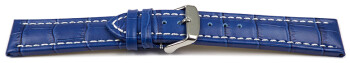 Schnellwechsel Uhrenarmband gepolstert Kroko Prägung Leder blau 24mm Gold