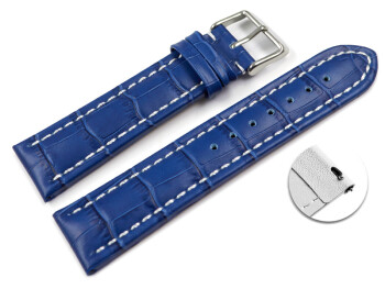 Schnellwechsel Uhrenarmband gepolstert Kroko Prägung Leder blau 24mm Gold