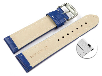 Schnellwechsel Uhrenarmband gepolstert Kroko Prägung Leder blau 24mm Gold