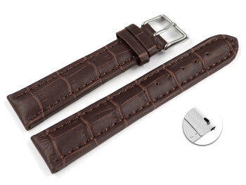 Schnellwechsel Uhrenarmband gepolstert Kroko Prägung Leder dunkelbraun TiT 22mm Stahl