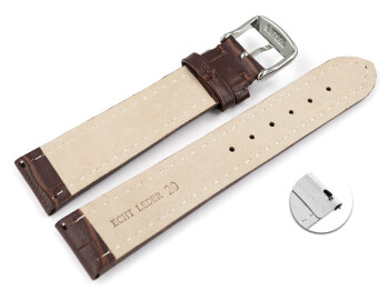 Schnellwechsel Uhrenarmband gepolstert Kroko Prägung Leder dunkelbraun TiT 22mm Stahl