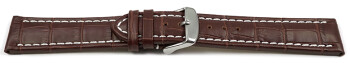 Schnellwechsel Uhrenarmband gepolstert Kroko Prägung Leder dunkelbraun 22mm Stahl