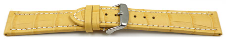 Schnellwechsel Uhrenarmband gepolstert Kroko Prägung Leder gelb 18mm Stahl