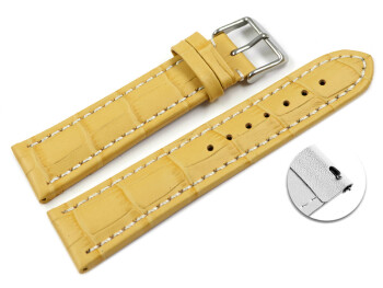 Schnellwechsel Uhrenarmband gepolstert Kroko Prägung Leder gelb 18mm Stahl