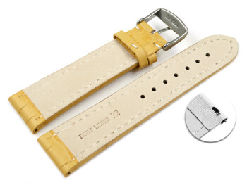 Schnellwechsel Uhrenarmband gepolstert Kroko Prägung Leder gelb 18mm Stahl