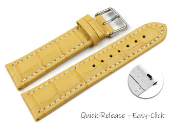 Schnellwechsel Uhrenarmband gepolstert Kroko Prägung Leder gelb 20mm Stahl