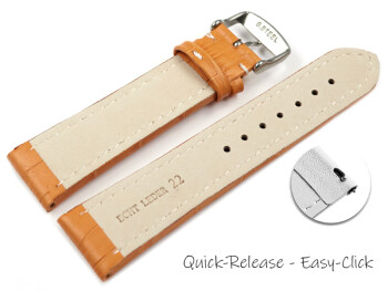 Schnellwechsel Uhrenarmband gepolstert Kroko Prägung Leder orange 20mm Stahl