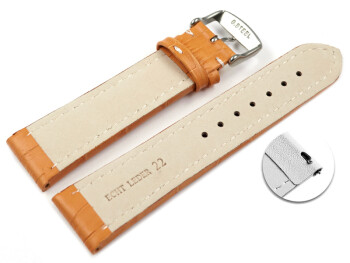 Schnellwechsel Uhrenarmband gepolstert Kroko Prägung Leder orange 22mm Stahl
