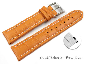 Schnellwechsel Uhrenarmband gepolstert Kroko Prägung Leder orange 24mm Stahl
