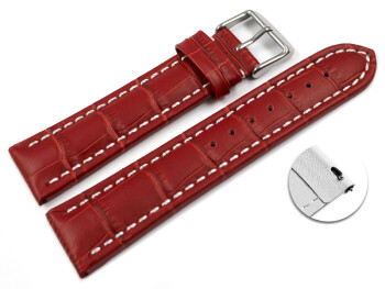 Schnellwechsel Uhrenarmband gepolstert Kroko Prägung Leder rot 18mm Gold
