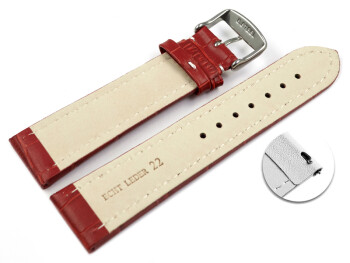 Schnellwechsel Uhrenarmband gepolstert Kroko Prägung Leder rot 18mm Gold