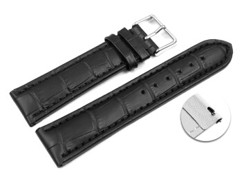 Schnellwechsel Uhrenarmband gepolstert Kroko Prägung Leder schwarz TiT 18mm Stahl