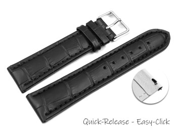 Schnellwechsel Uhrenarmband gepolstert Kroko Prägung Leder schwarz TiT 20mm Stahl