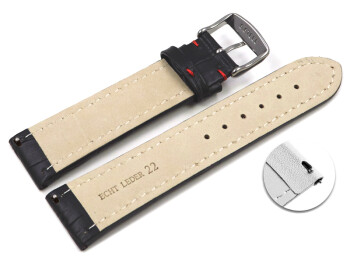 Schnellwechsel Uhrenarmband gepolstert Kroko Prägung Leder schwarz rote Naht 20mm Stahl