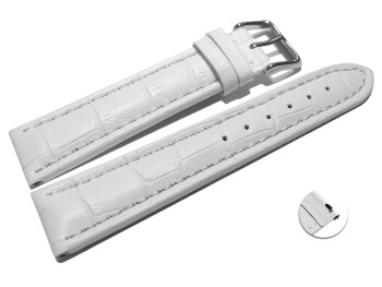Schnellwechsel Uhrenarmband gepolstert Kroko Prägung Leder weiß 22mm Stahl