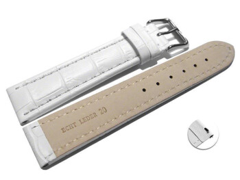 Schnellwechsel Uhrenarmband gepolstert Kroko Prägung Leder weiß 22mm Stahl