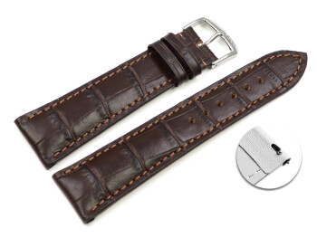 Schnellwechsel Uhrenarmband RIOS Kroko Prägung art manuel dunkelbraun 17 mm Gold