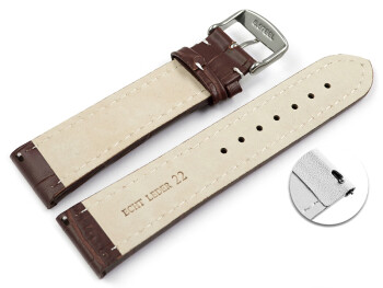 XL Schnellwechsel Uhrenarmband gepolstert Leder Kroko Prägung dunkelbraun 24mm Stahl