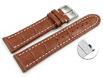 XL Schnellwechsel Uhrenarmband - gepolstert - Leder - Kroko Prägung - hellbraun 18mm Stahl