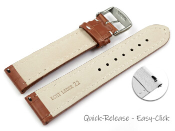 XL Schnellwechsel Uhrenarmband - gepolstert - Leder - Kroko Prägung - hellbraun 18mm Stahl