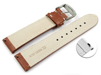 XL Schnellwechsel Uhrenarmband - gepolstert - Leder - Kroko Prägung - hellbraun 24mm Gold
