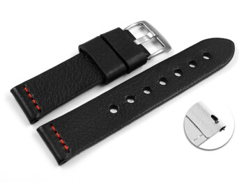 Schnellwechsel Uhrenarmband Ranger massives Leder schwarz rote Naht 18mm