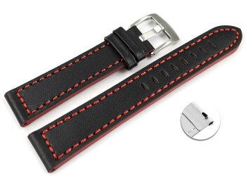 Schnellwechsel Uhrenarmband schwarz Sportiv Leder mit roter Naht 20mm