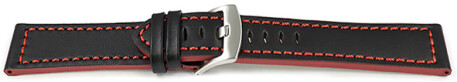 Schnellwechsel Uhrenarmband schwarz Sportiv Leder mit roter Naht 24mm