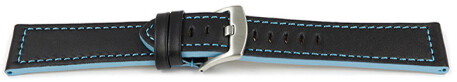 Schnellwechsel Uhrenarmband schwarz Sportiv Leder mit hellblauer Naht 24mm
