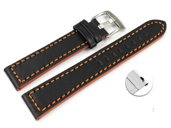 Schnellwechsel Uhrenarmband schwarz Sportiv Leder mit oranger Naht 20mm
