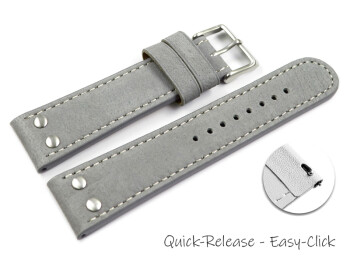 Schnellwechsel Uhrenarmband Wasserbüffel Leder grau  22mm Stahl