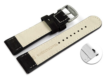 Schnellwechsel Uhrenarmband Wasserbüffel Leder schwarz  22mm Gold