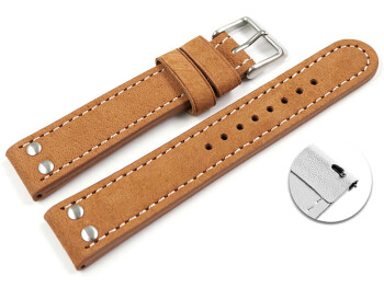 Schnellwechsel Uhrenarmband Wasserbüffel Leder hellbraun 22mm Stahl